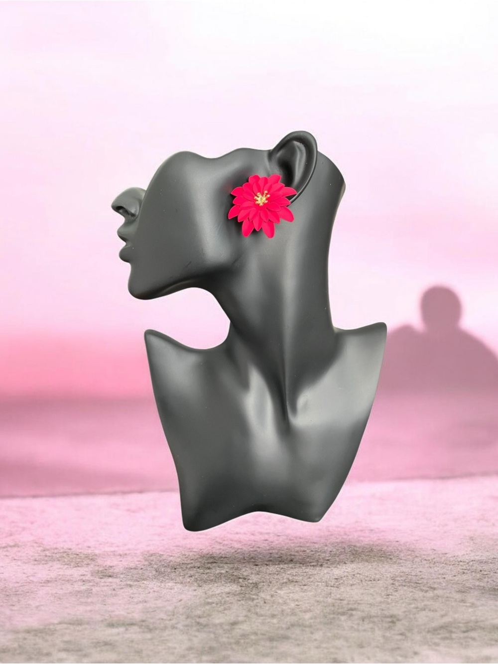 Hot Pink Floral Statement Stud Earrings